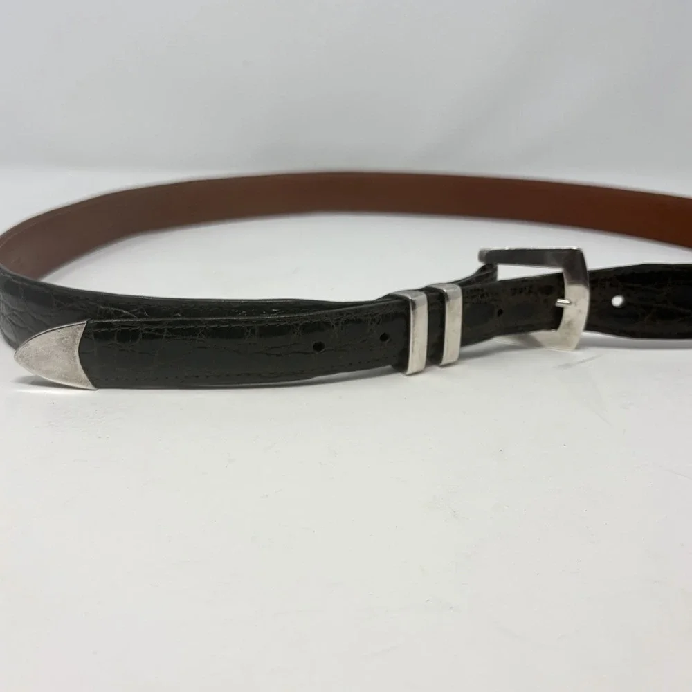 Rippel & Company Real Crocodile Leather Belt Solid Silver 925 Buckle USA Size 45